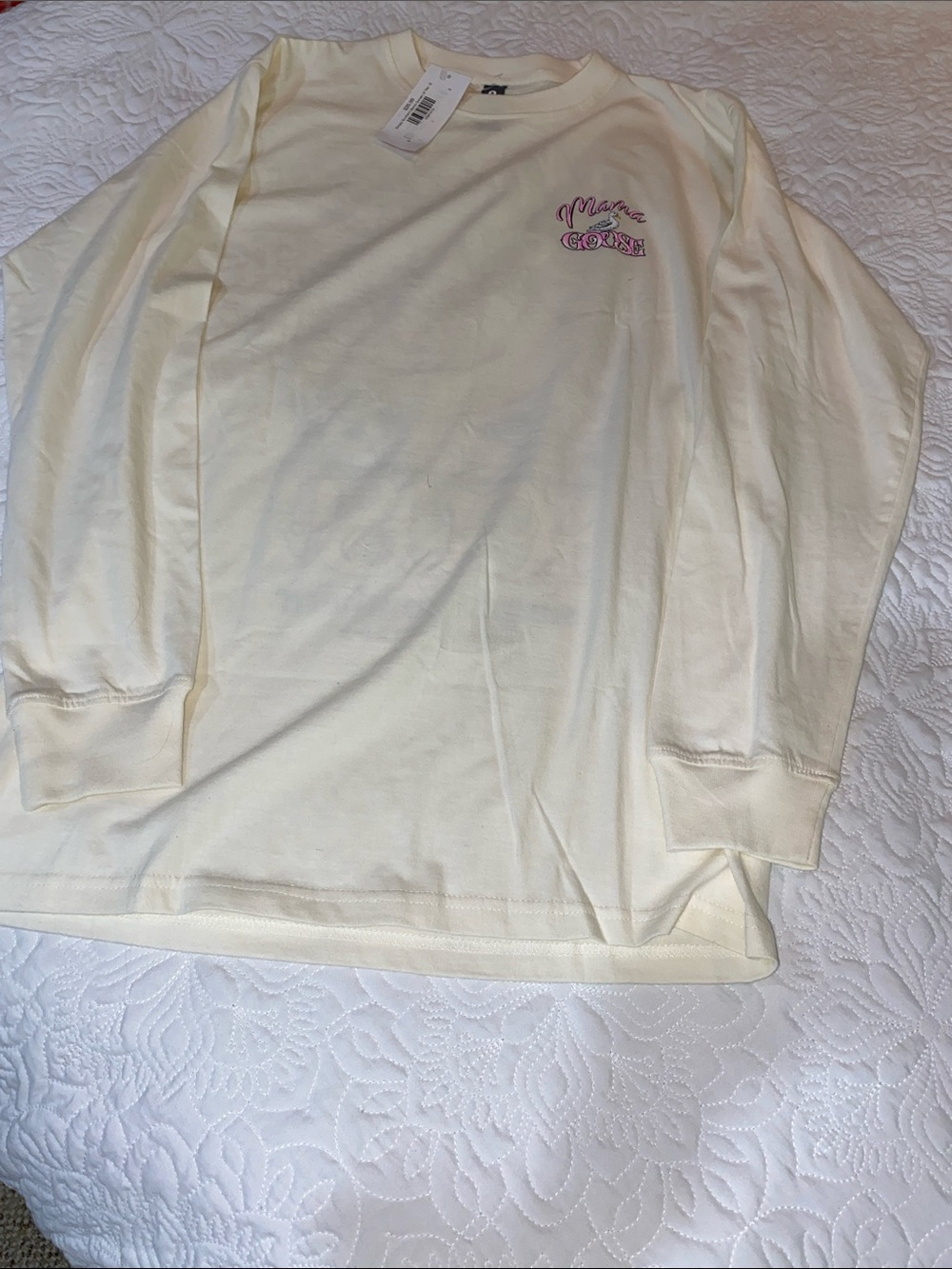Simply Southern Cream Long Sleeve Graphic Tee with Small Pink Logo.  Size Small